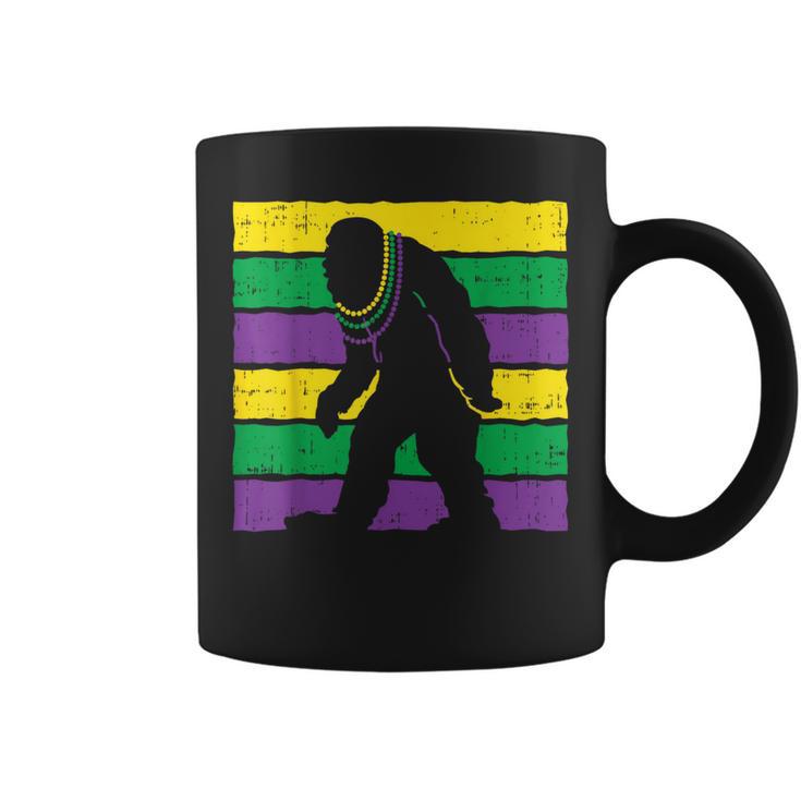 Bigfoot Sasquatch Beads Purple Green Yellow Mardi Gras Coffee Mug