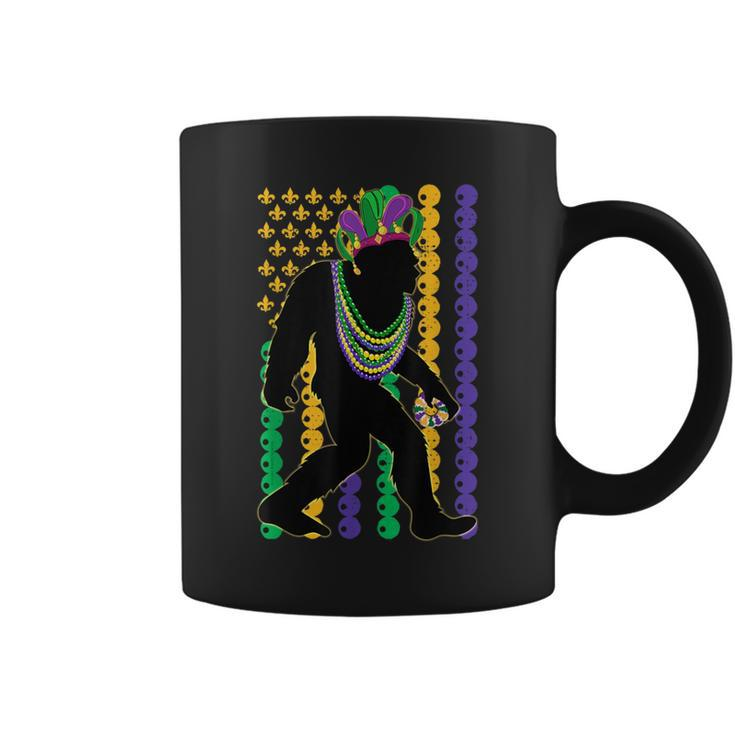 Bigfoot Wearing Hat Mardi Gras Beads With Flag Mardi Gras Coffee Mug