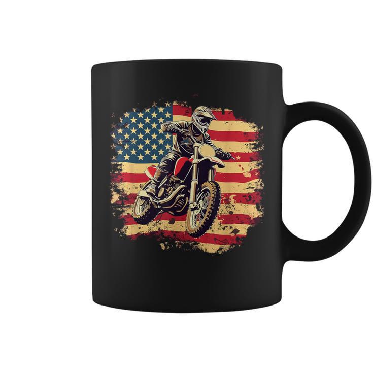 Bike American Vintage Usa Flag Motocross Biker 4Th Of July Coffee Mug