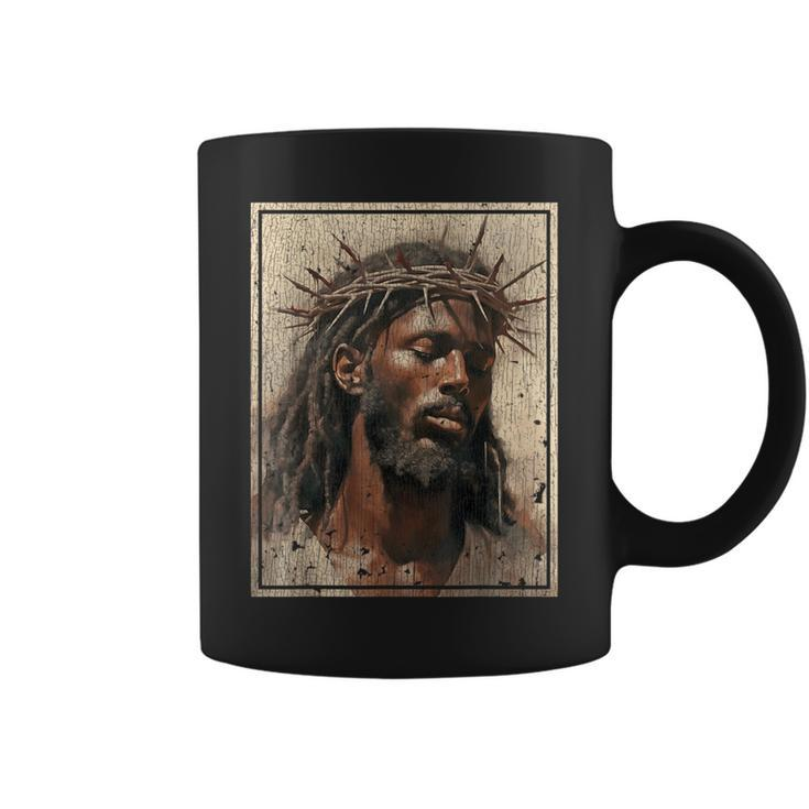 Black Jesus Face Of Jesus Cross With Crown Of Thorns Coffee Mug