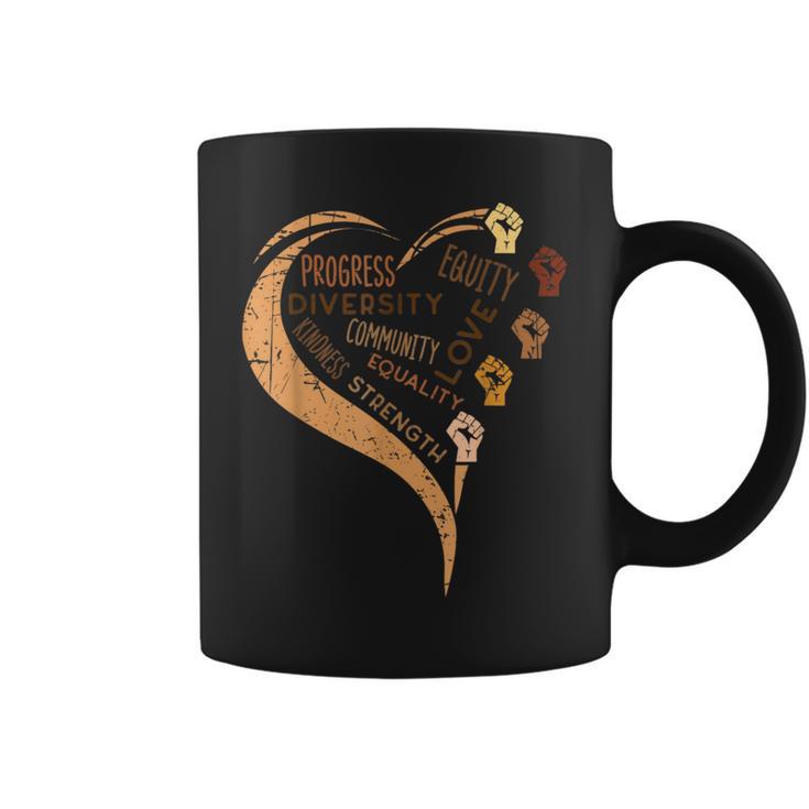 Black History Fists Diversity Equity Heart African Women Coffee Mug