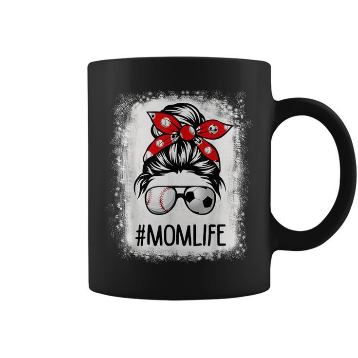 Bleached Mom Life Soccer Messy Bun Baseball Game Day Coffee Mug