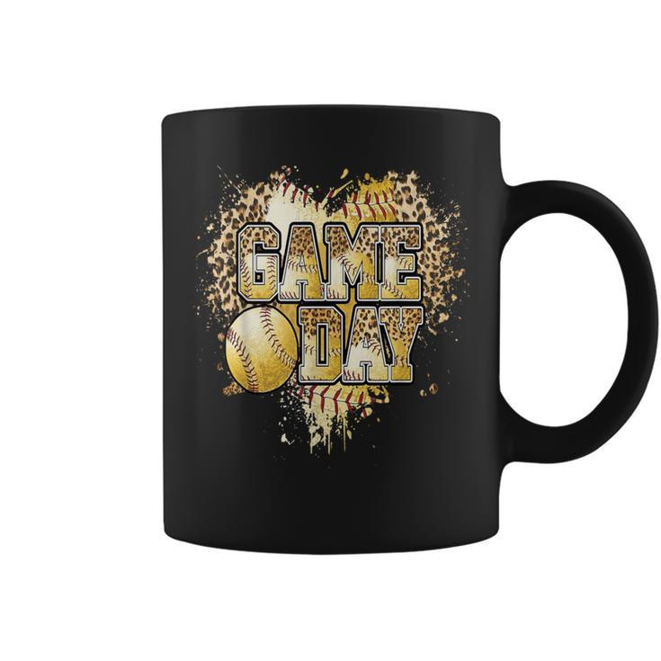 Bleached Softball Game Day Vibes Leopard Heart Headband Mom Coffee Mug