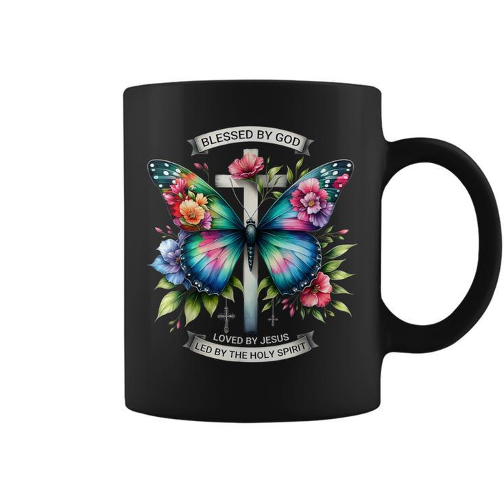 Blessed By God Loved By Jesus Christian Jesus Butterfly Coffee Mug