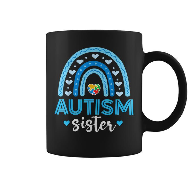 Blue Rainbow Autism Awareness Sister Heart Puzzle For Girls Coffee Mug
