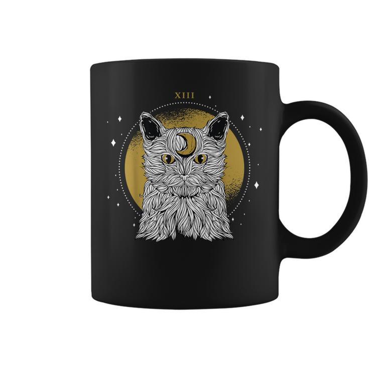 Boho Mystical Feathers Cat Moon Phases Cats Lovers Coffee Mug