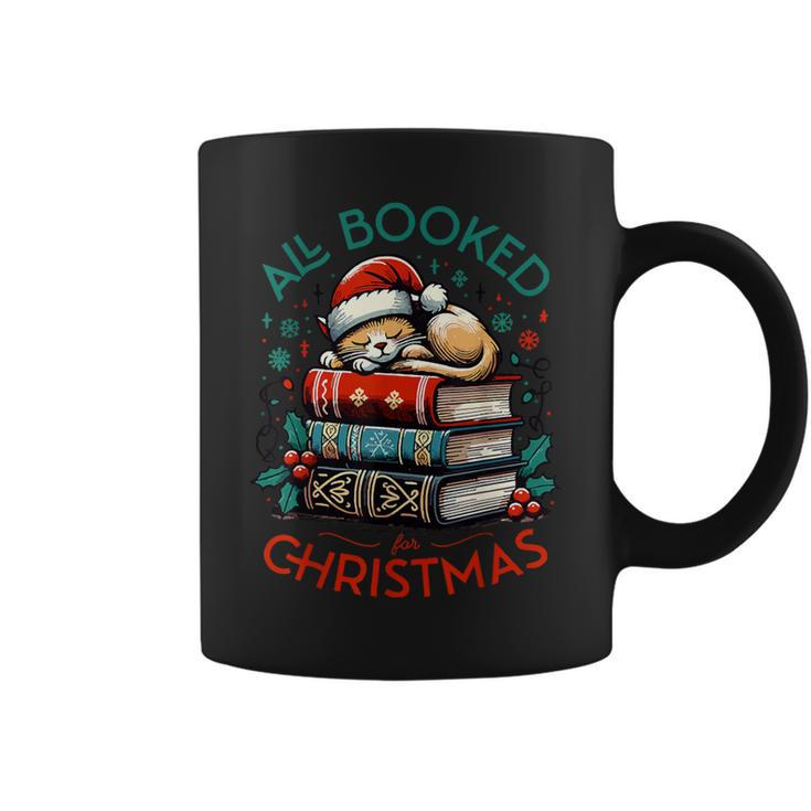 All Booked For Christmas Book Tree Cat Santa Teacher School Coffee Mug