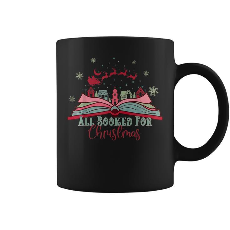 All Booked For Christmas Reindeer Sleigh Santa Bookworm Xmas Coffee Mug