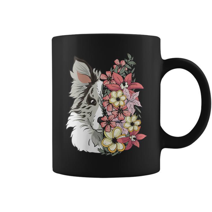 Border Collie Blue Merle Con Flores Cuello Taza de café