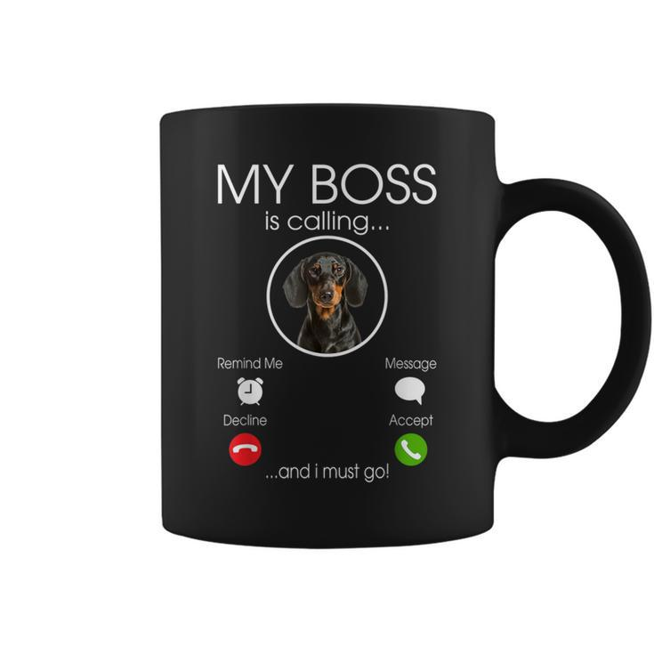 My Boss Is Calling Dachshund Phone Call Dog Lover Coffee Mug