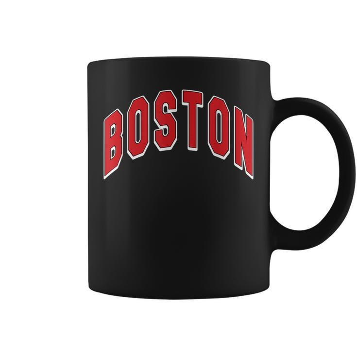 Boston Varsity Style Red Text With White Outline Coffee Mug