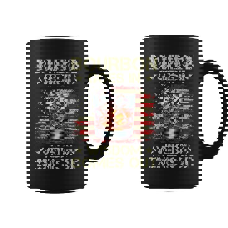 Bourbon Goes In Wisdom Comes Out Whiskey Usa Flag Vintage Coffee Mug