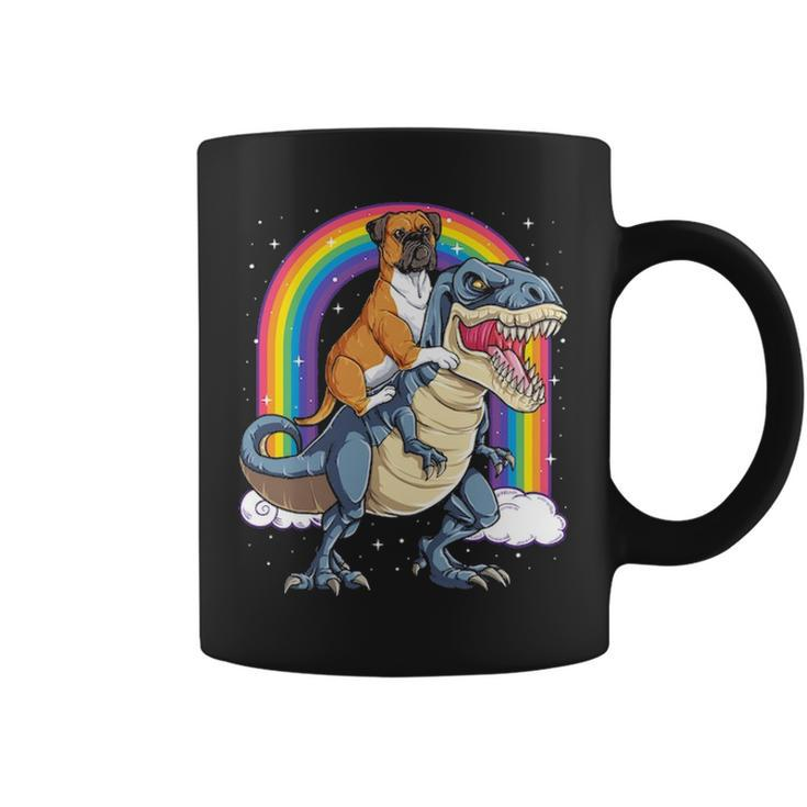 Boxer Riding Dinosaur T Rex Dog Lover Boys Kids Rainbow Coffee Mug
