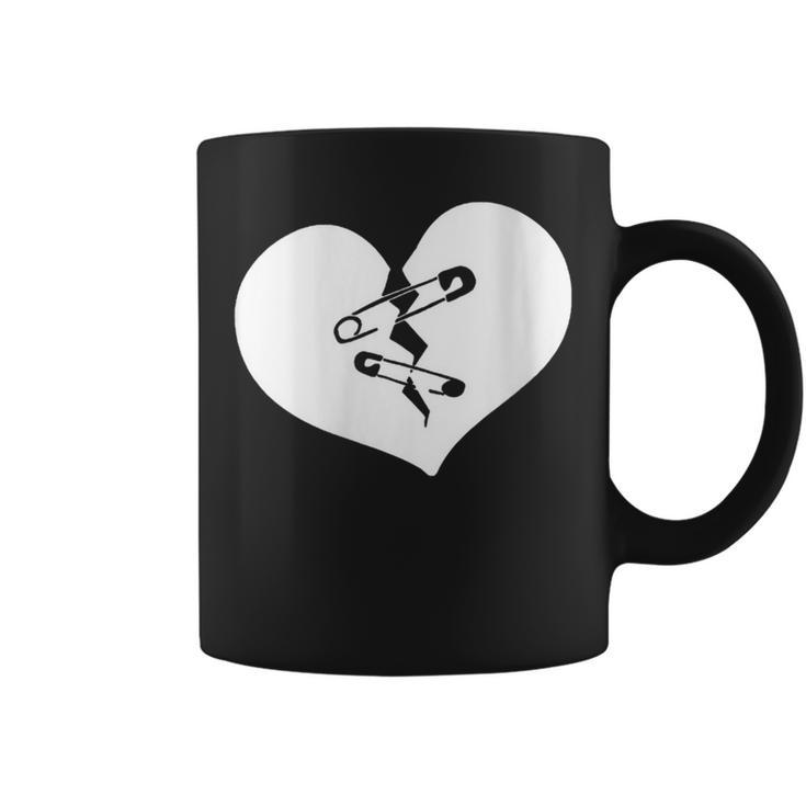 Broken Heart Sad Brokenhearted Valentines Day Safety Pins Coffee Mug