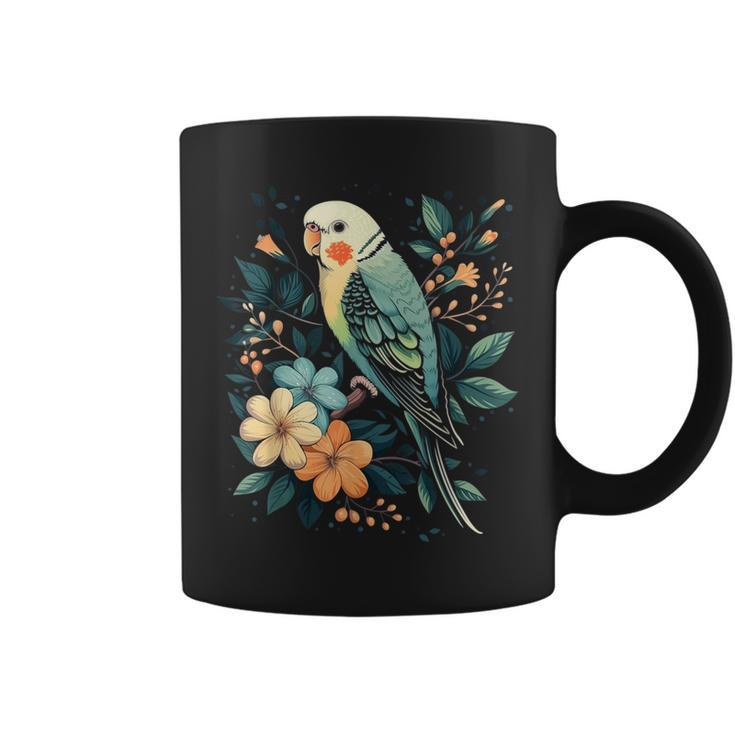 Budgie Parakeet Bird Mom Budgerigar Parrot Vintage Flower Coffee Mug