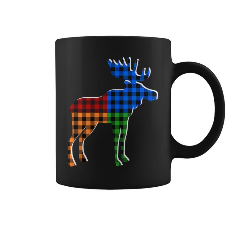 Buffalo Plaid Standing Moose Silhouette Colorful Moose Lover Coffee Mug