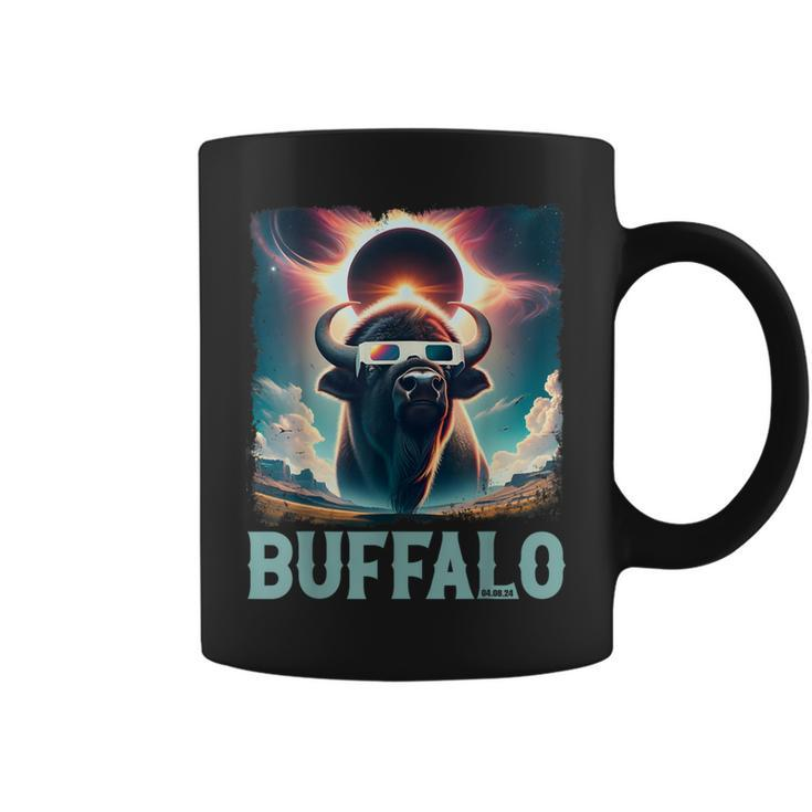 Buffalo Total Eclipse 2024 American Bison With Solar Glasses Coffee Mug