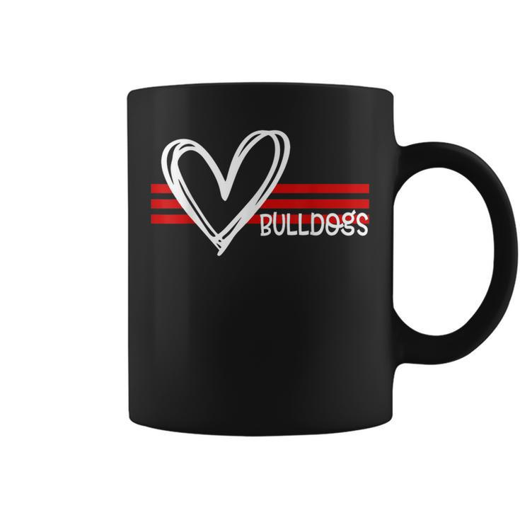 Bulldogs Team Pride School Spirit White Red Heart Coffee Mug