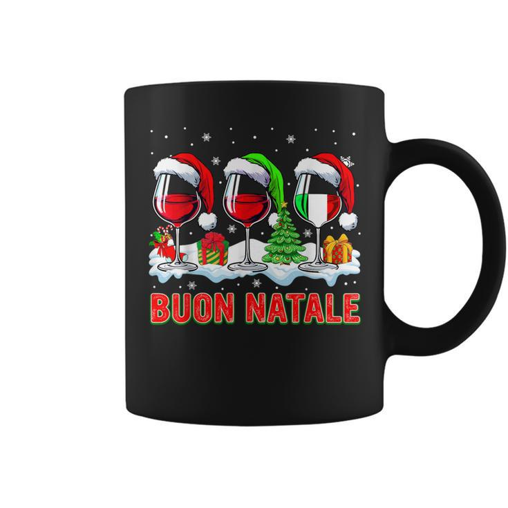 Buon Natale Merry Christmas Italian Three Santa Wine Glasses Coffee Mug