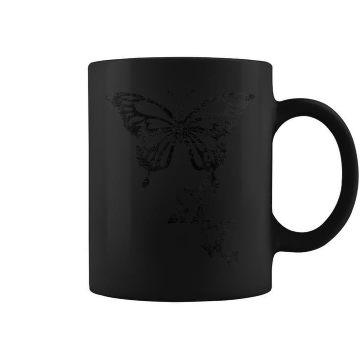 Butterfly Graphic Black Print Distressed Coffee Mug