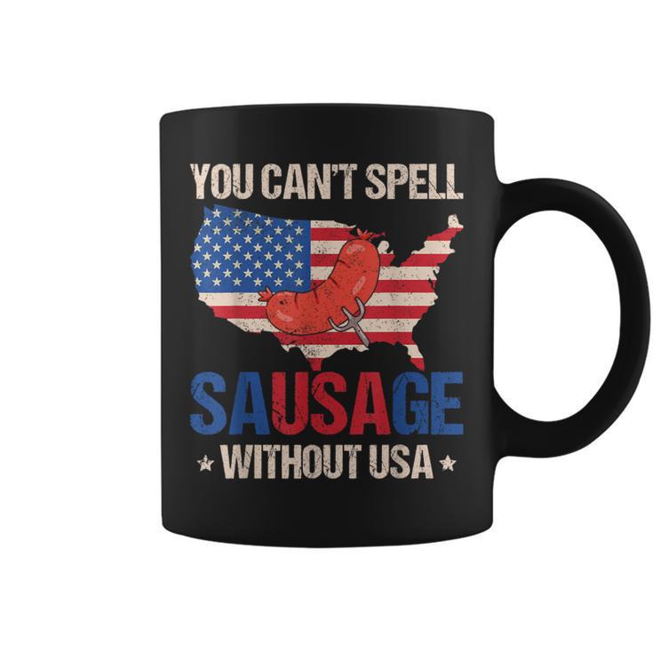 You Can't Spell Sausage Without Usa American Flag Patriotic Coffee Mug