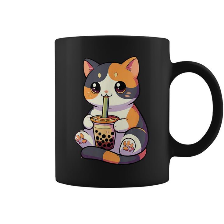 Cat Drinking Boba Feline Japanese Pet Kawaii Boba Calico Cat Coffee Mug