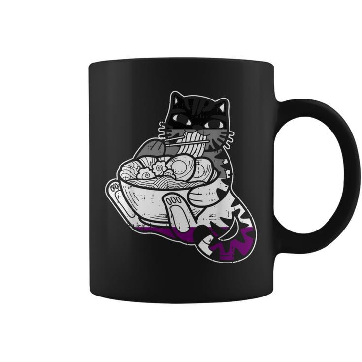 Cat Eating Ramen Asexual Pride Lgbt-Q Kitten Japanese Noodle Coffee Mug