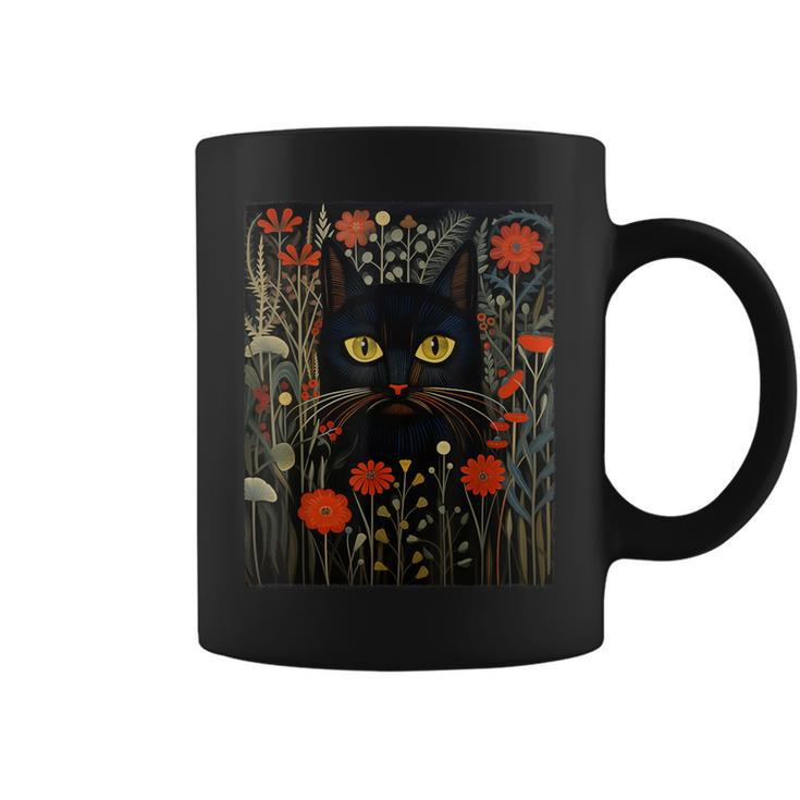 Cat Lover Cat Art Cat With Flowers Floral Cat Coffee Mug