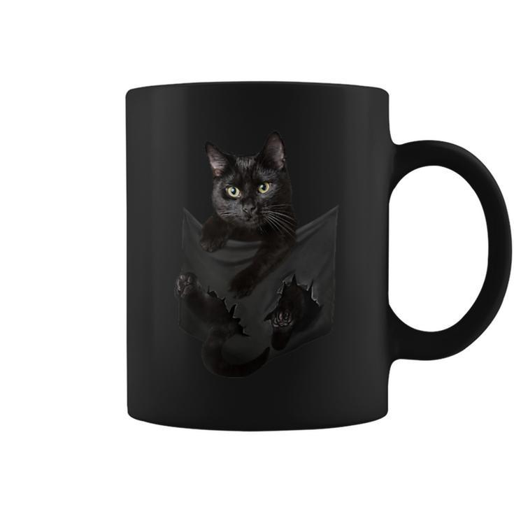 Cat Lovers Black Cat In Pocket Kitten Face Coffee Mug