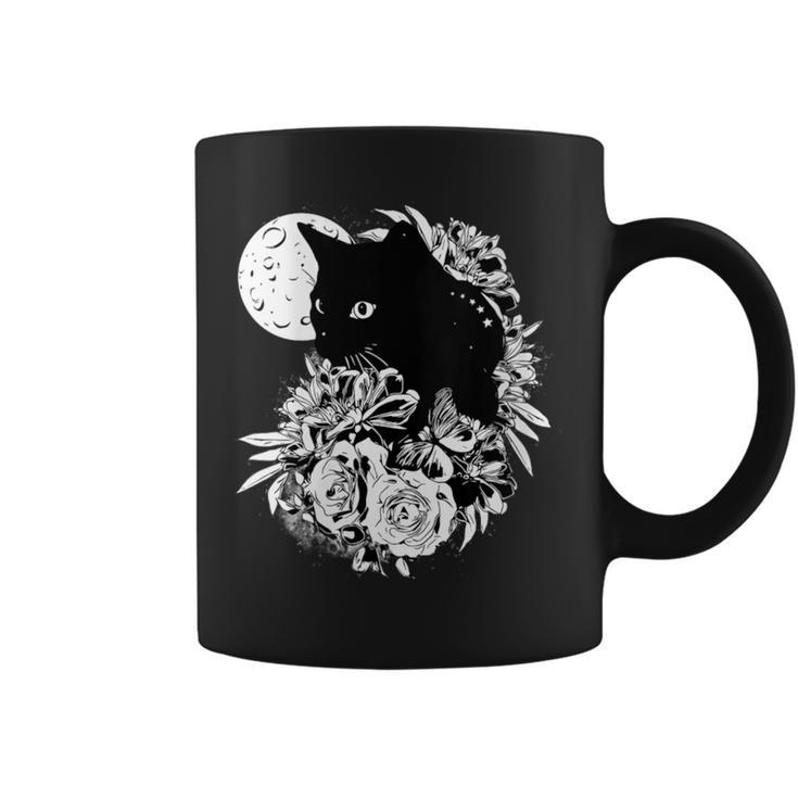 Cat Moon Night Flowers Black Cats Lovers Coffee Mug