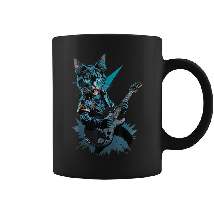 Cat Playing Electric Guitar Heavy Metal Rock Cat Lover Coffee Mug