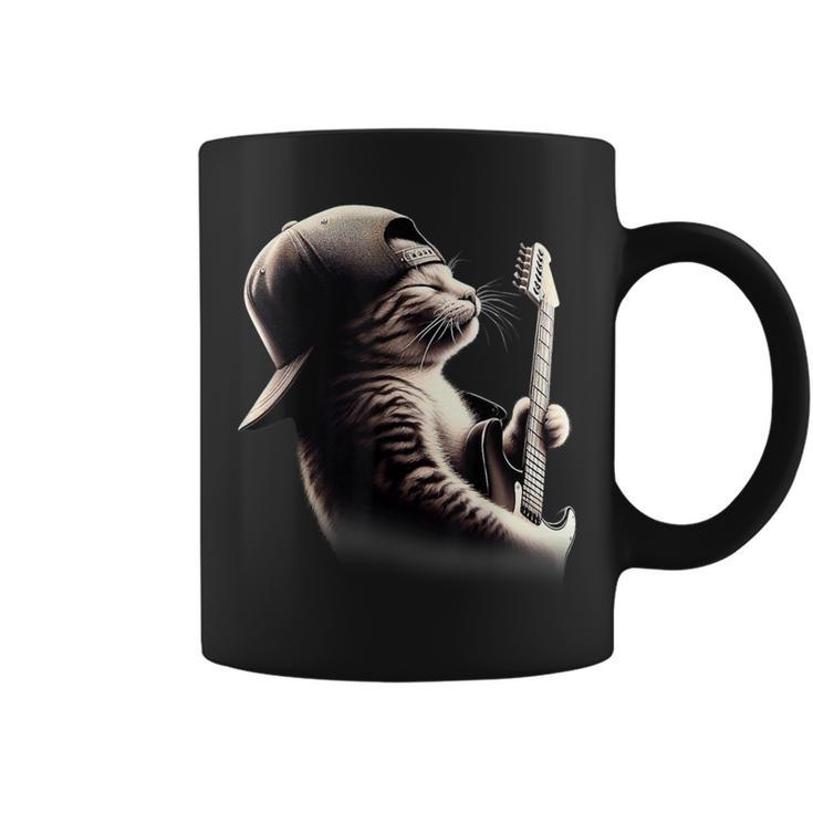 Cat Playing Guitar Rock Music Guitar Cat Coffee Mug