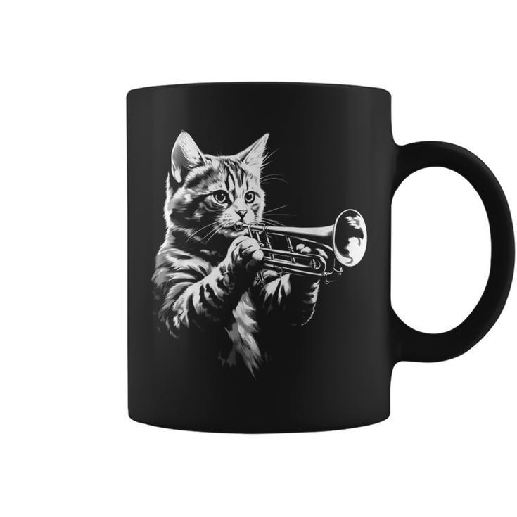 Cat Playing Trumpet Vintage Jazz Musician Trumpeter Coffee Mug