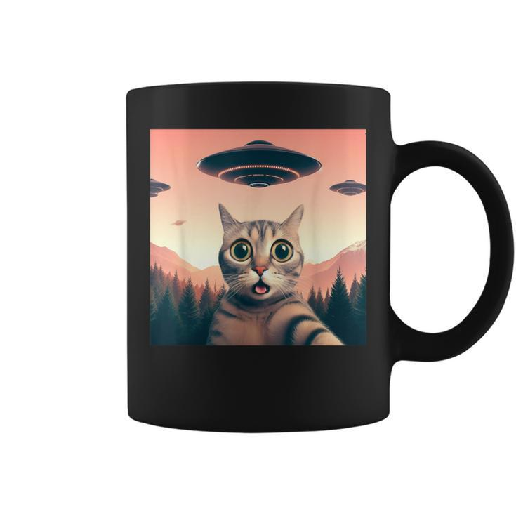 Cat Selfie With Ufo Cat Lover Meme Coffee Mug