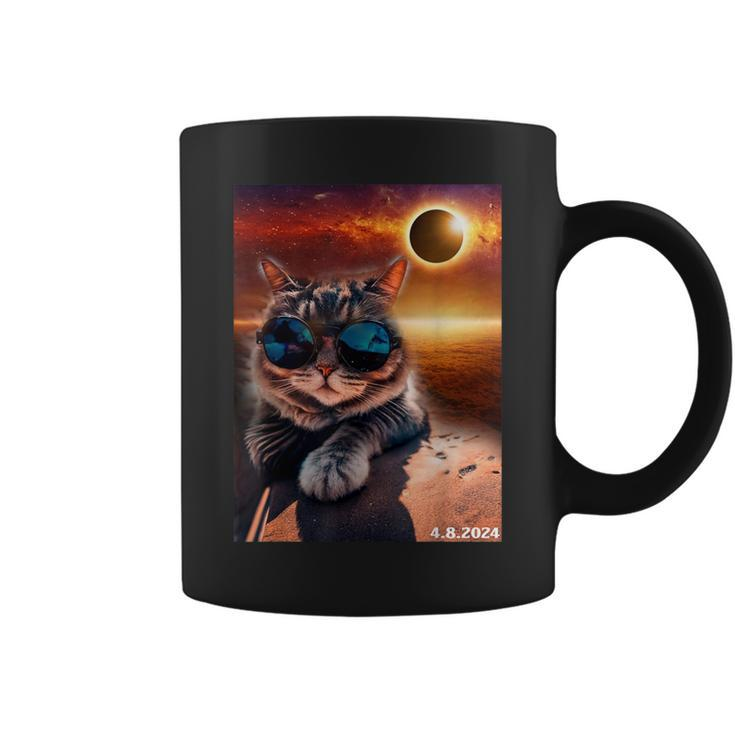Cat Taking A Selfie With Solar Eclipse 2024 Wearing Glasses Coffee Mug