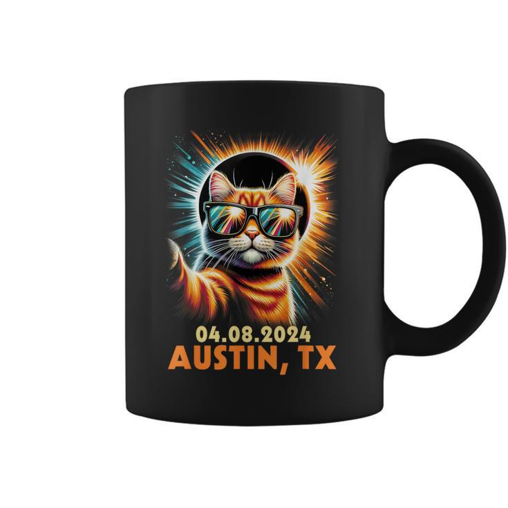 Cat Taking A Selfie Total Solar Eclipse 2024 Austin Texas Coffee Mug