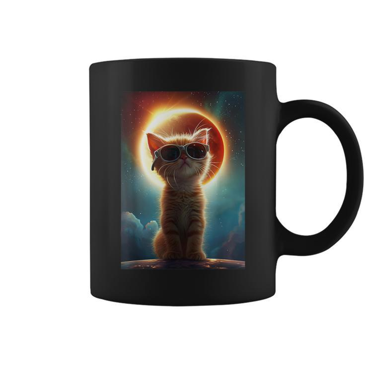 Cat Total Solar Eclipse 2024 April 8 Glasses Women Coffee Mug