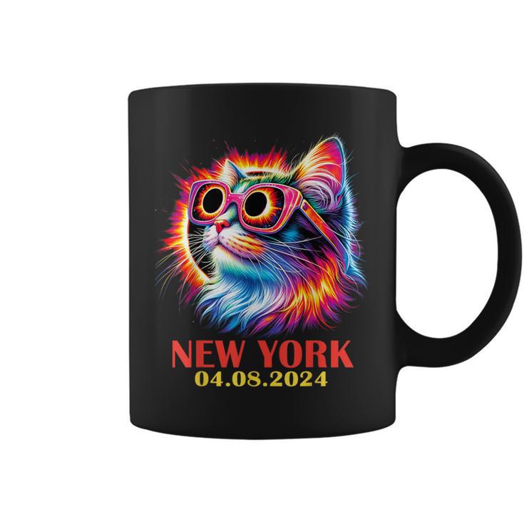 Cat Total Solar Eclipse 2024 New York With Eclipse Glasses Coffee Mug