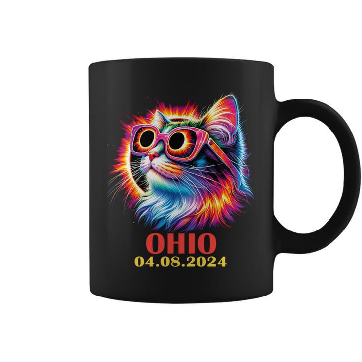 Cat Total Solar Eclipse 2024 Ohio With Solar Eclipse Glasses Coffee Mug