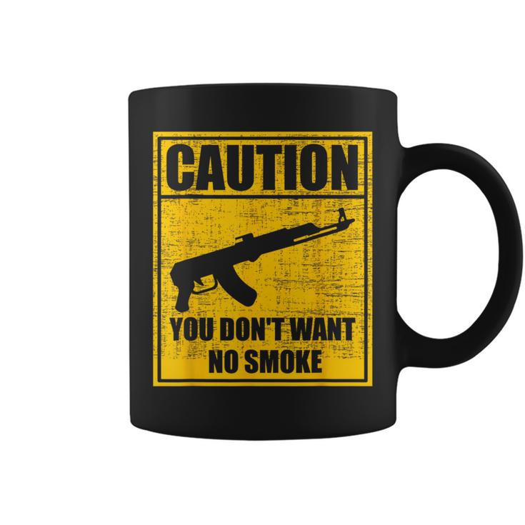 Caution You Don't Want No Smoke Mini Draco Ak-47 Rifle Gun Coffee Mug