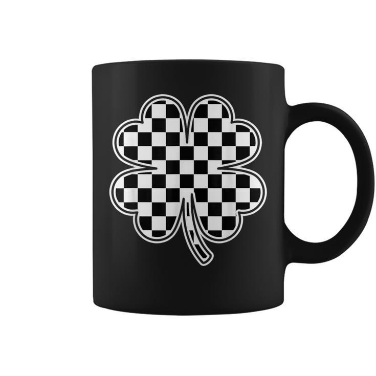 Checkered Four Leaf Clover Race Car Gamer St Patrick's Day Coffee Mug