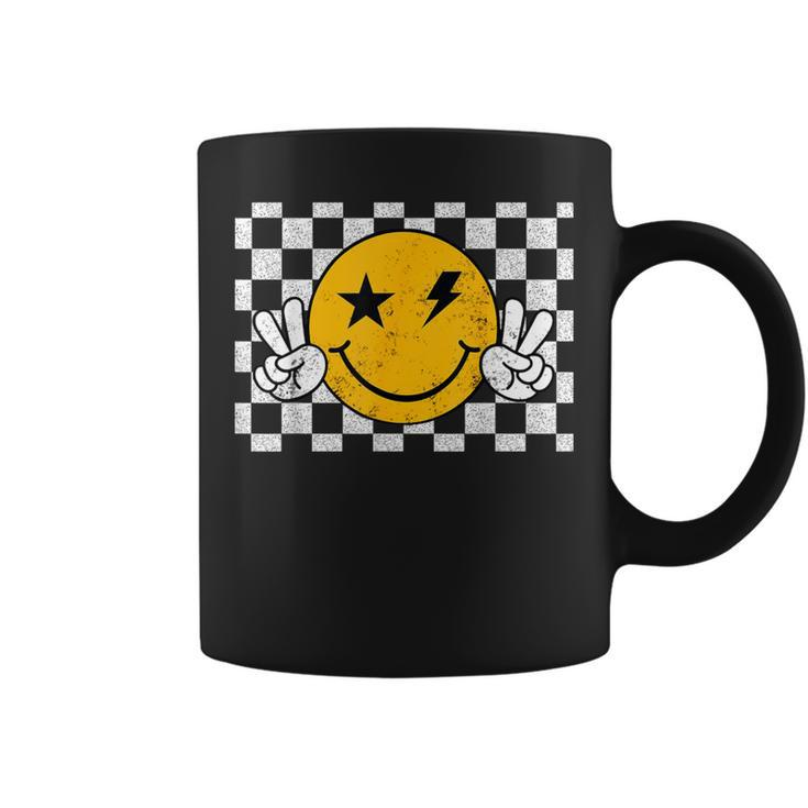 Checkered Pattern Smile Face Trendy Retro Happy Face Coffee Mug