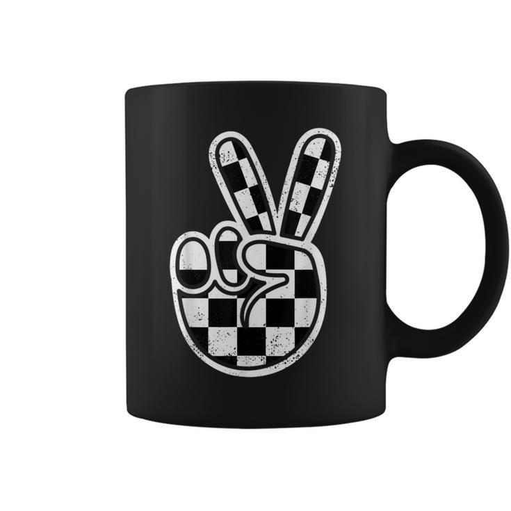 Checkered Peace Sign 60S 70S 80S Race Car Gamer Boys Toddler Coffee Mug