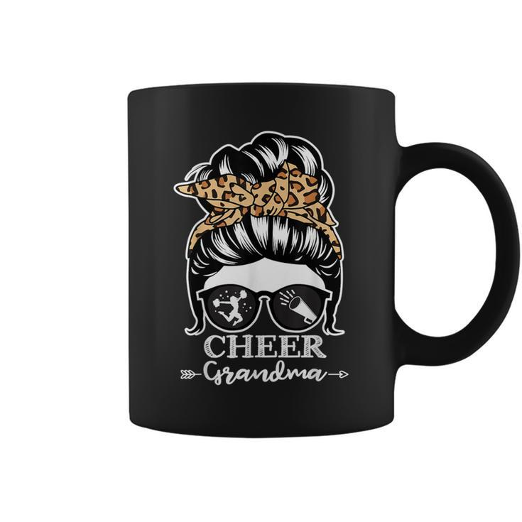 Cheer Grandma Messy Bun Hair Cheerleader Leopard Coffee Mug