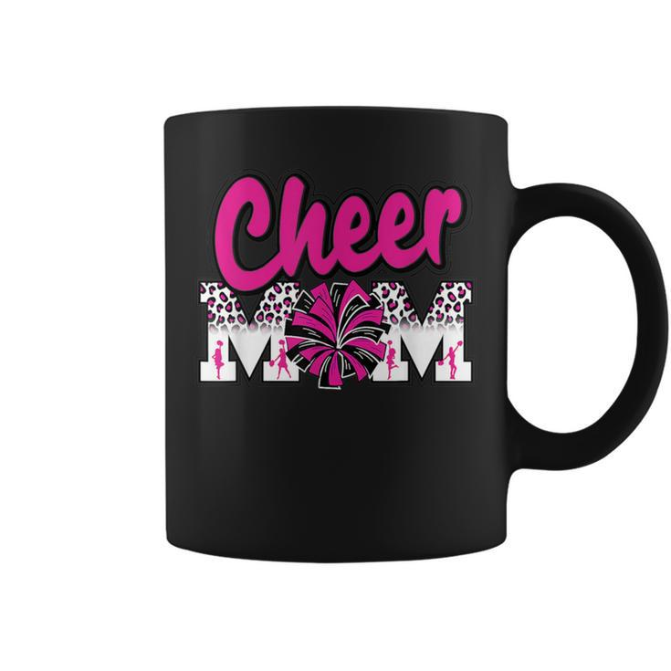 Cheer Mom Hot Pink Black Leopard Letters Cheer Pom Poms Coffee Mug