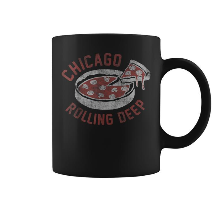 Chicago Rolling Deep Dish Pizza Vintage Graphic Coffee Mug