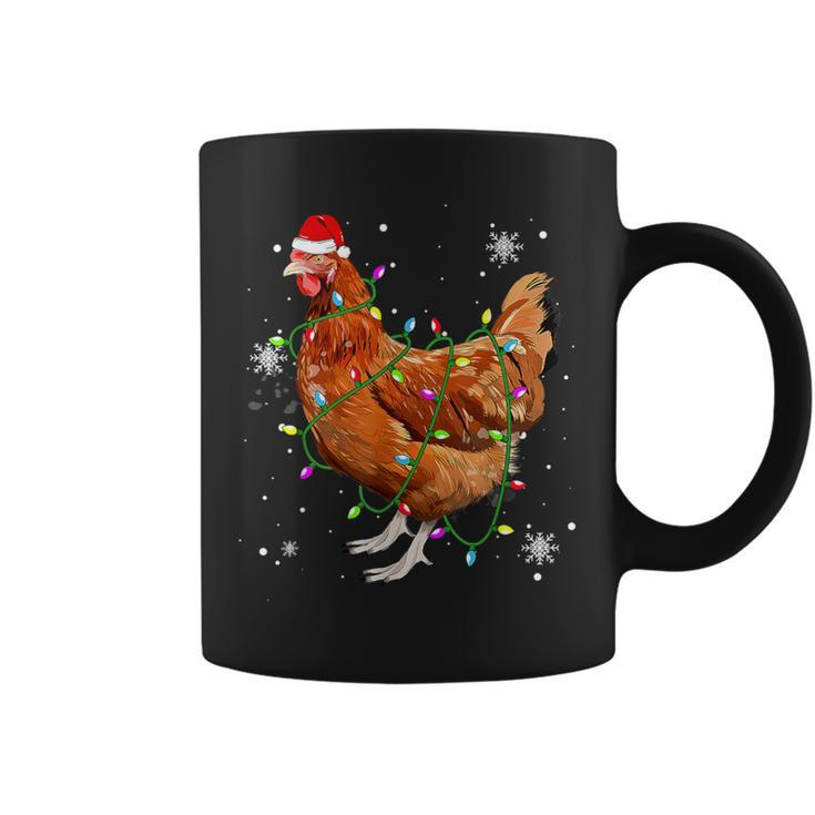 Chickens Christmas Tree Santa Hat Lights Xmas Coffee Mug