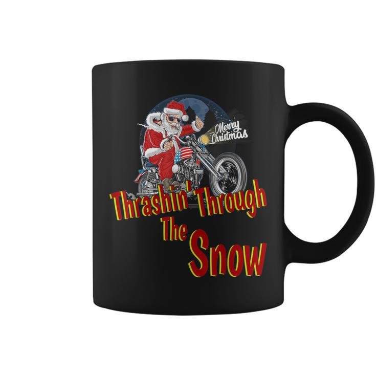 Christmas Biker Santa Motorcycle Thrashin' Through The Snow Coffee Mug