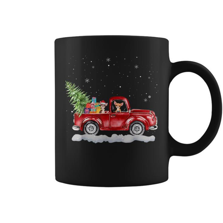 Christmas Chihuahua Dogs Ride Red Truck Costumer Coffee Mug