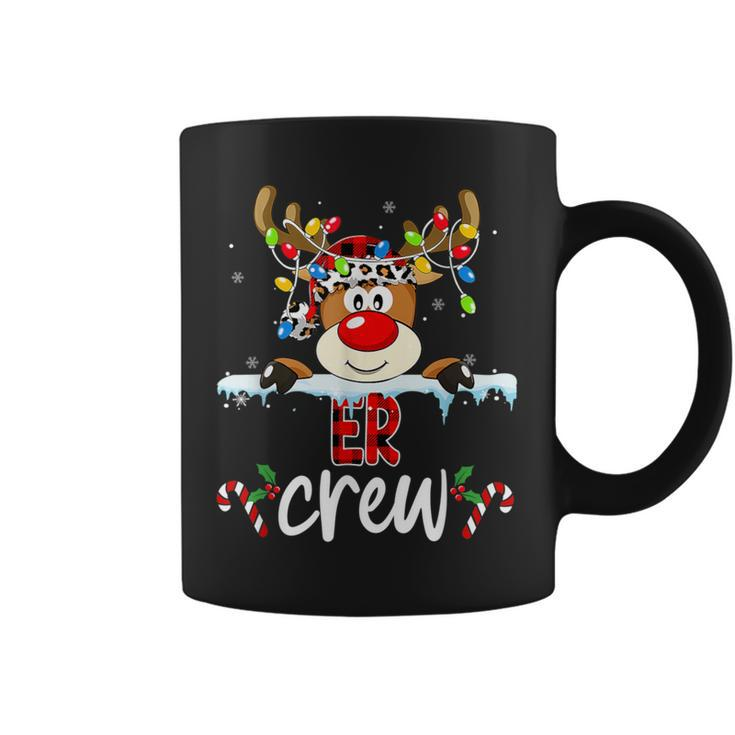 Christmas Er Crew Red Plaid Reindeer Lights Xmas Holiday Coffee Mug